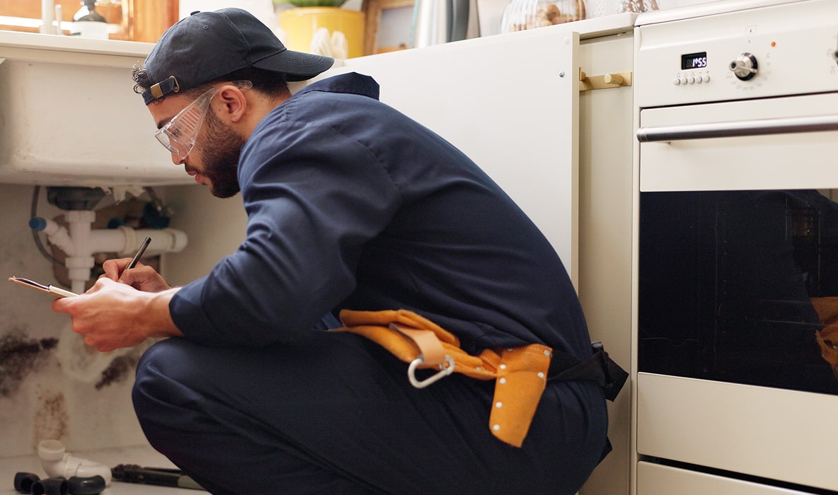Plumber repairing a kitchen sink.